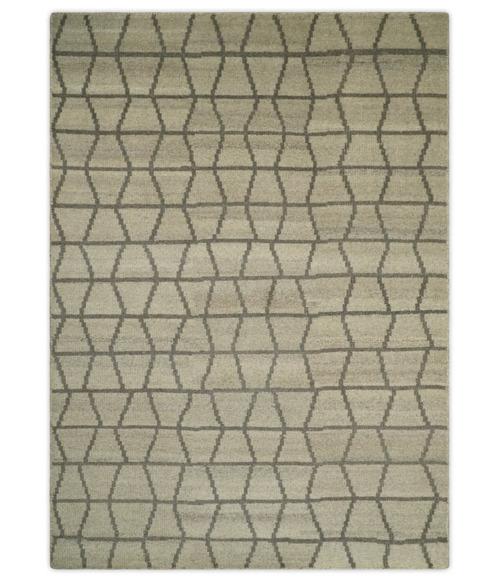 Modern Beige and Brown Geometric Scandinavian 5x7 Blended Wool Flatwoven Area Rug | HL24 - The Rug Decor