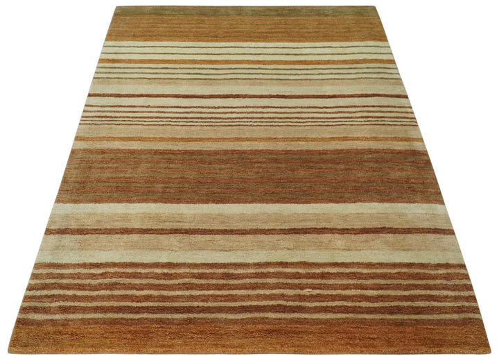 Modern Chic 6x8 Beige, Rust and Brown Stripes Hand Tufted Wool Area Rug - The Rug Decor