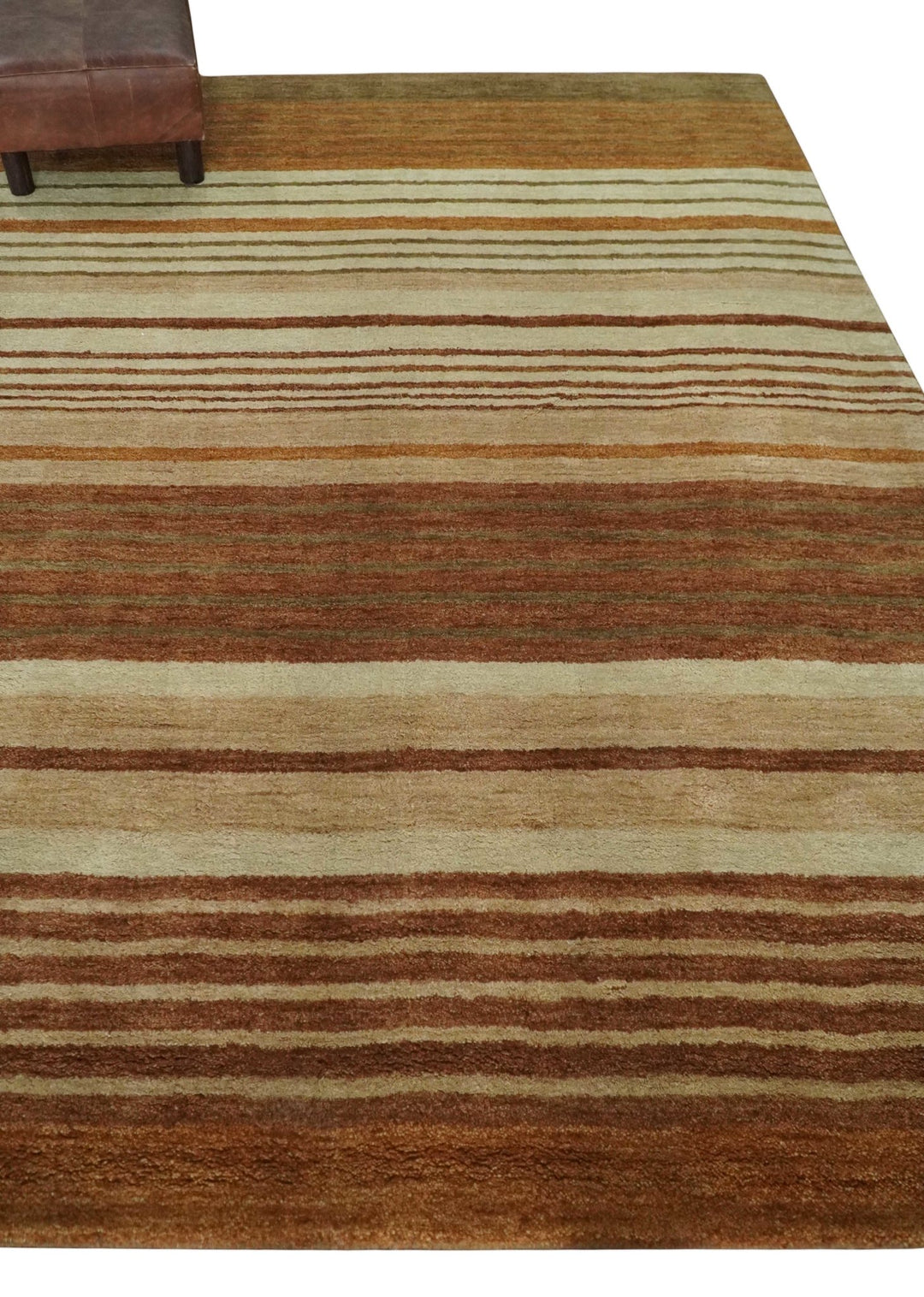 Modern Chic 6x8 Beige, Rust and Brown Stripes Hand Tufted Wool Area Rug - The Rug Decor