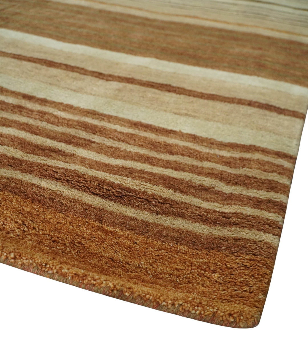 Modern Chic 6x8 Beige, Rust and Brown Stripes Hand Tufted Wool Area Rug - The Rug Decor