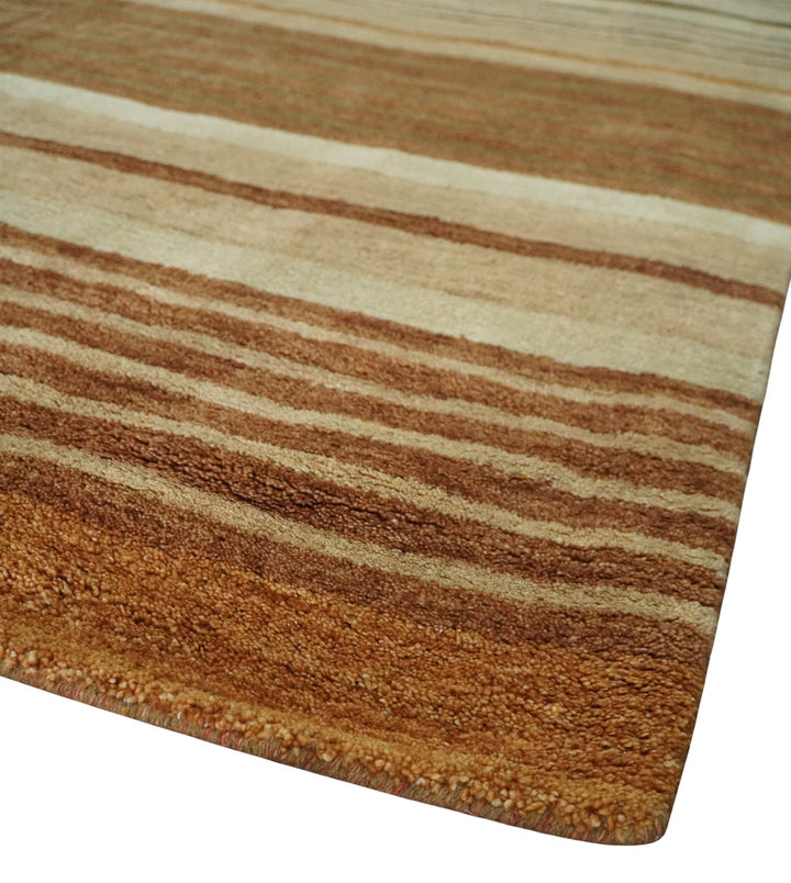 Modern Chic 6x8 Beige, Rust and Brown Stripes Hand Tufted Wool Area Rug - The Rug Decor