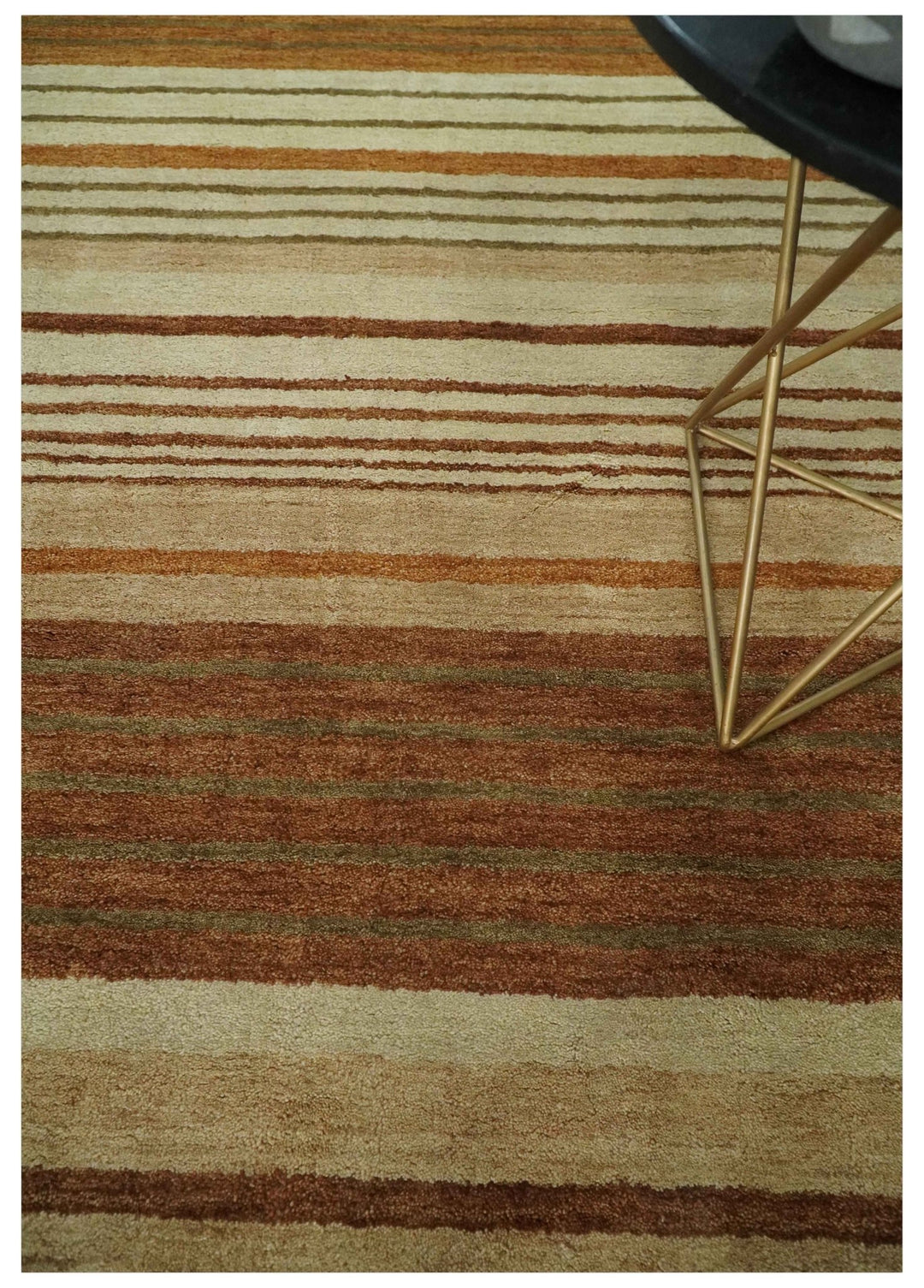 Modern Chic 6x8 Beige, Rust and Brown Stripes Hand Tufted Wool Area Rug - The Rug Decor