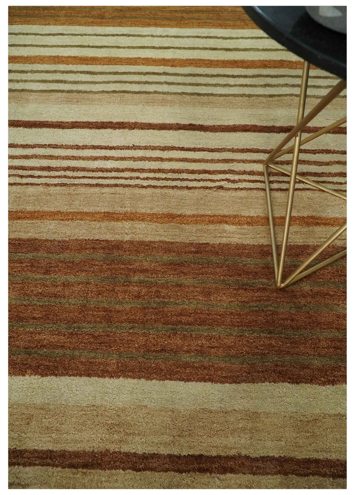 Modern Chic 6x8 Beige, Rust and Brown Stripes Hand Tufted Wool Area Rug - The Rug Decor
