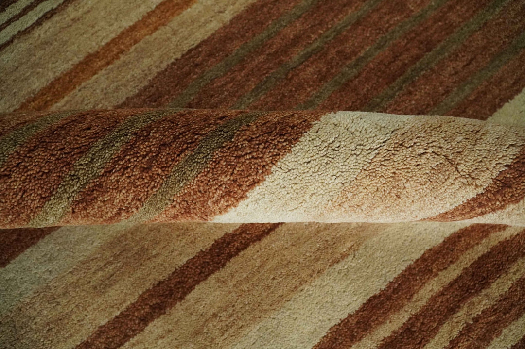 Modern Chic 6x8 Beige, Rust and Brown Stripes Hand Tufted Wool Area Rug - The Rug Decor