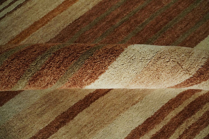 Modern Chic 6x8 Beige, Rust and Brown Stripes Hand Tufted Wool Area Rug - The Rug Decor
