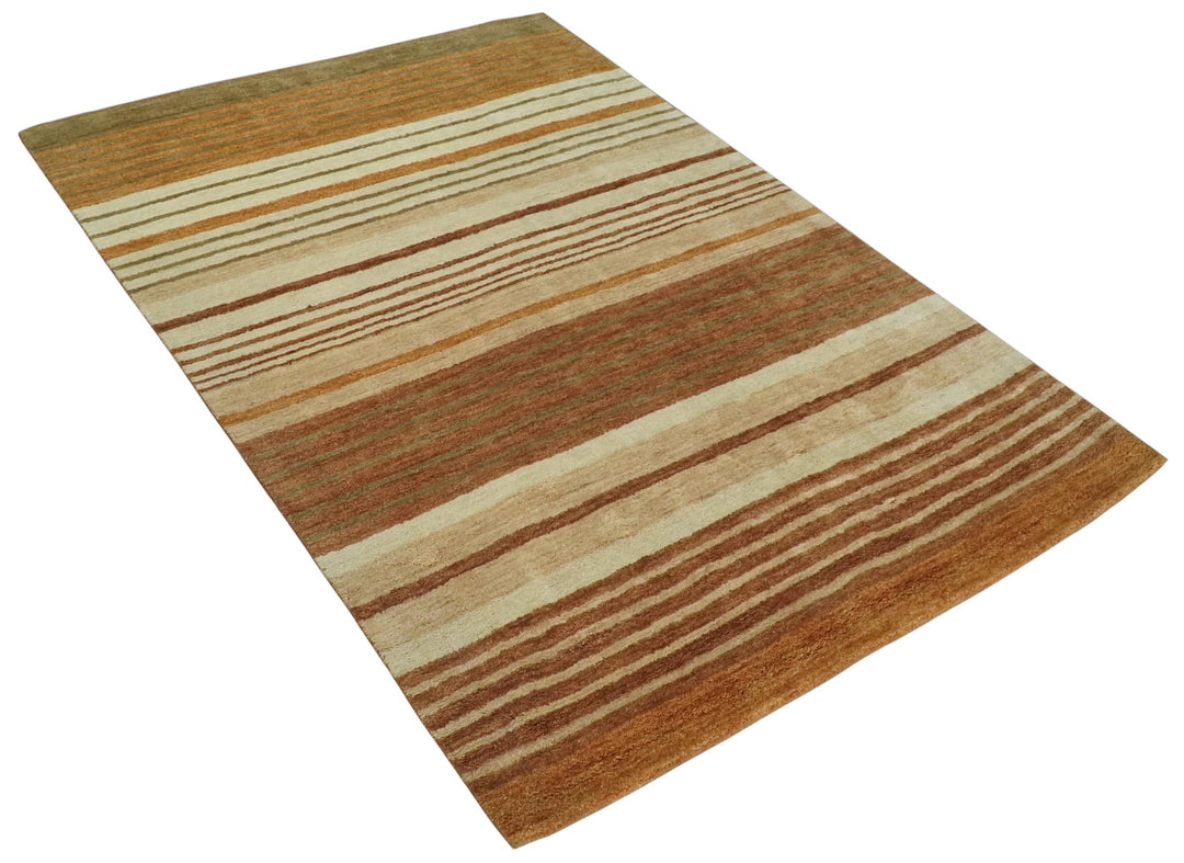Modern Chic 6x8 Beige, Rust and Brown Stripes Hand Tufted Wool Area Rug - The Rug Decor