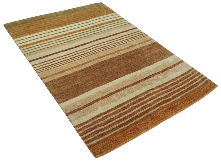 Modern Chic 6x8 Beige, Rust and Brown Stripes Hand Tufted Wool Area Rug - The Rug Decor