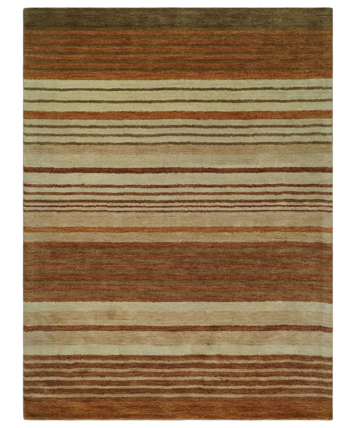 Modern Chic 6x8 Beige, Rust and Brown Stripes Hand Tufted Wool Area Rug - The Rug Decor