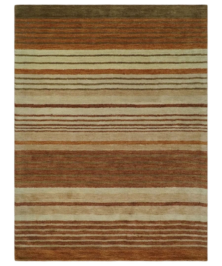 Modern Chic 6x8 Beige, Rust and Brown Stripes Hand Tufted Wool Area Rug - The Rug Decor