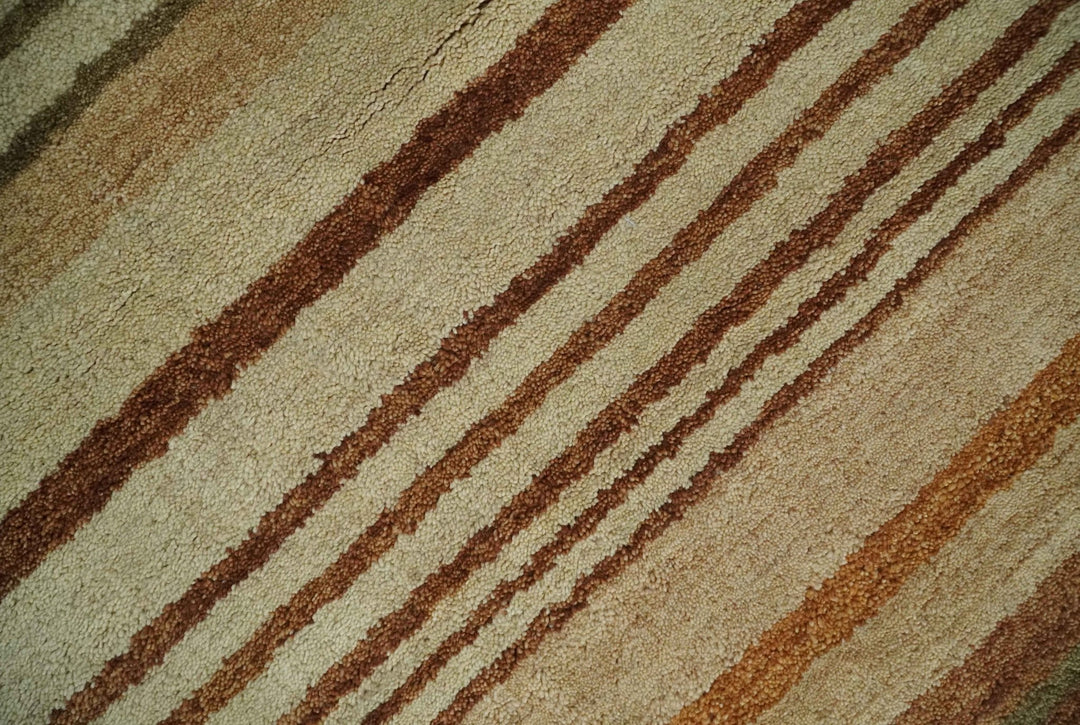Modern Chic 6x8 Beige, Rust and Brown Stripes Hand Tufted Wool Area Rug - The Rug Decor