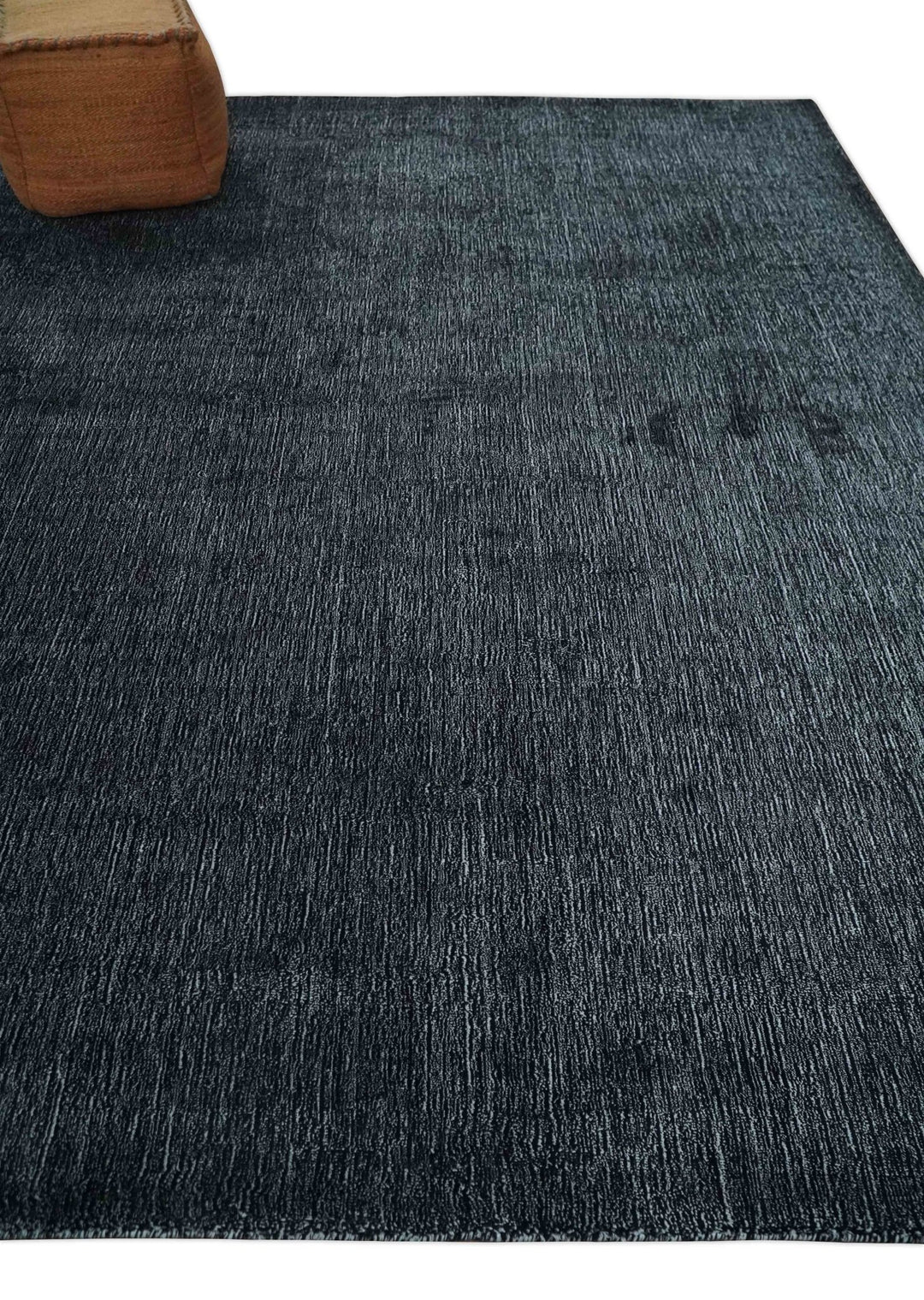 Modern Classic 8x10 Solid Plain Black and Silver Blended Hand Loomed Modern Scandinavian Art Silk Area Rug | AE19810 - The Rug Decor