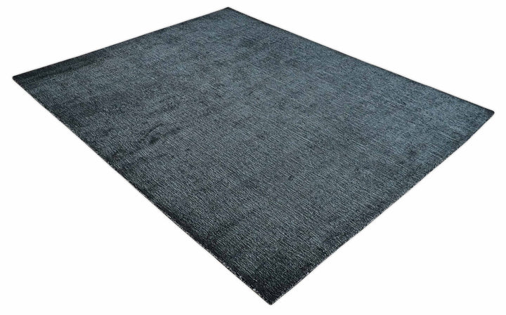 Modern Classic 8x10 Solid Plain Black and Silver Blended Hand Loomed Modern Scandinavian Art Silk Area Rug | AE19810 - The Rug Decor