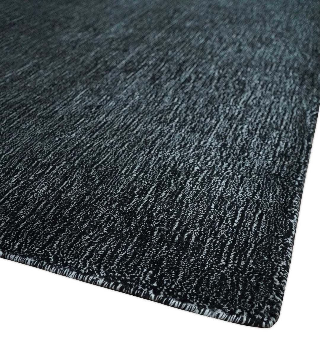 Modern Classic 8x10 Solid Plain Black and Silver Blended Hand Loomed Modern Scandinavian Art Silk Area Rug | AE19810 - The Rug Decor