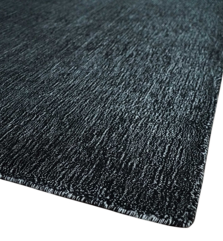 Modern Classic 8x10 Solid Plain Black and Silver Blended Hand Loomed Modern Scandinavian Art Silk Area Rug | AE19810 - The Rug Decor