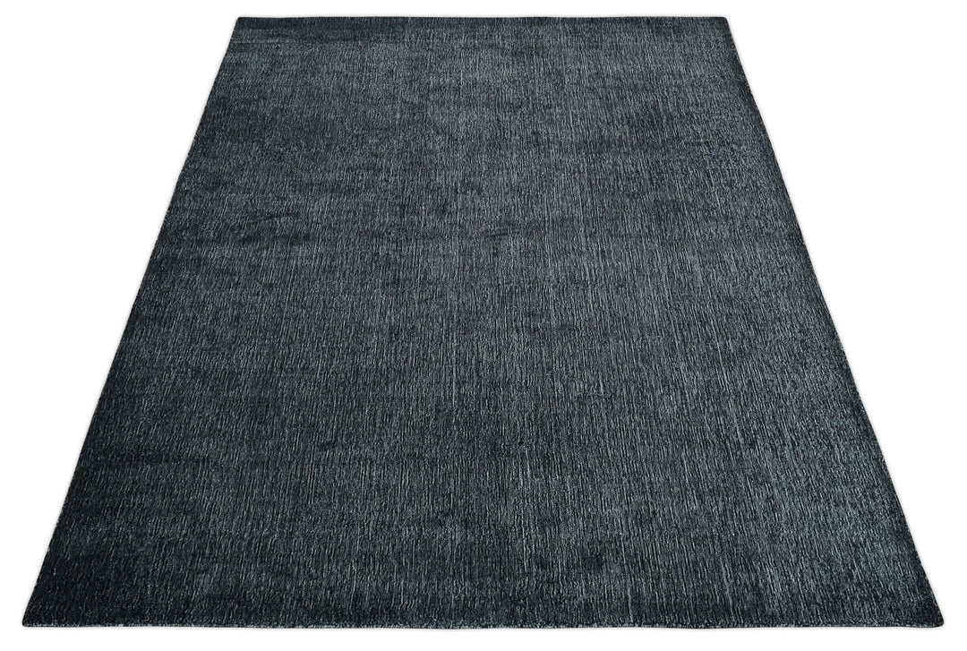 Modern Classic 8x10 Solid Plain Black and Silver Blended Hand Loomed Modern Scandinavian Art Silk Area Rug | AE19810 - The Rug Decor