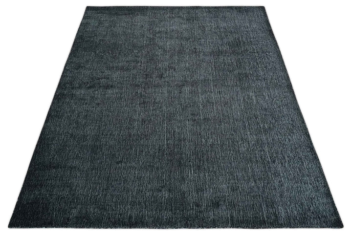Modern Classic 8x10 Solid Plain Black and Silver Blended Hand Loomed Modern Scandinavian Art Silk Area Rug | AE19810 - The Rug Decor