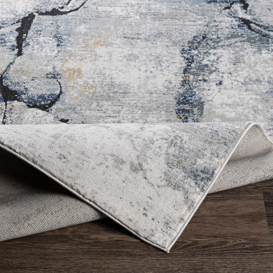 Modern Contemporary Abstract Silver, Charcoal and Gray Marble Design Rug - The Rug Decor