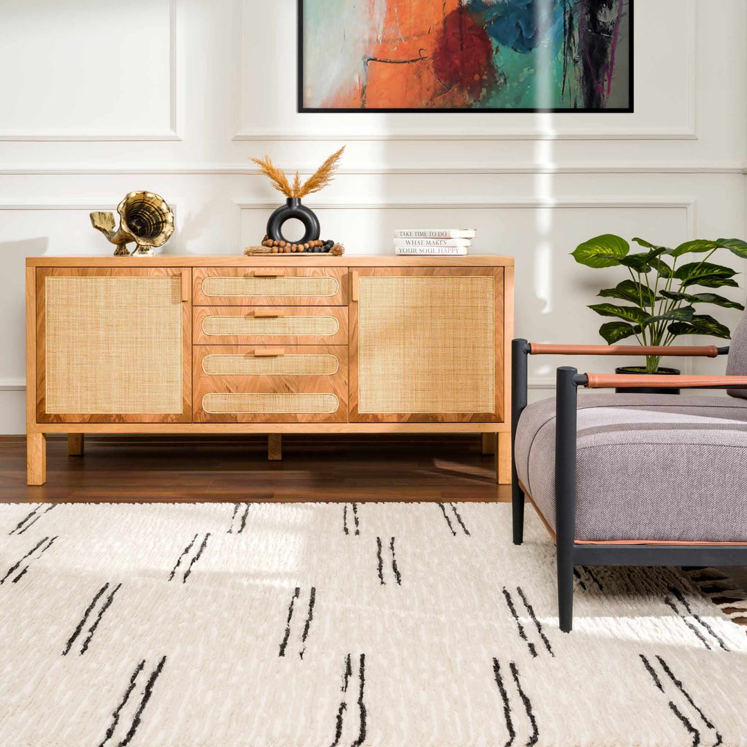 Modern Contemporary Beige and Black High-Low Pile Area Rug - The Rug Decor