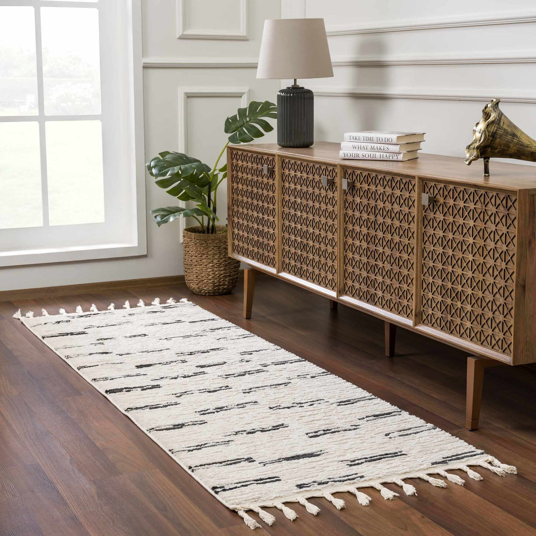 Modern Contemporary Beige and Black High-Low Pile Area Rug - The Rug Decor