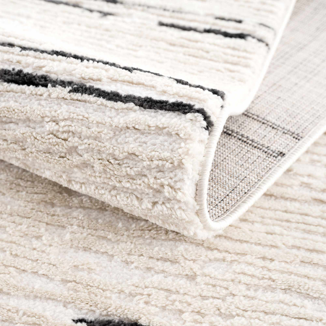 Modern Contemporary Beige and Black High-Low Pile Area Rug - The Rug Decor