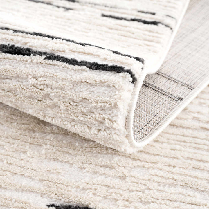 Modern Contemporary Beige and Black High-Low Pile Area Rug - The Rug Decor