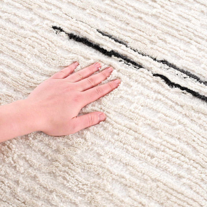 Modern Contemporary Beige and Black High-Low Pile Area Rug - The Rug Decor