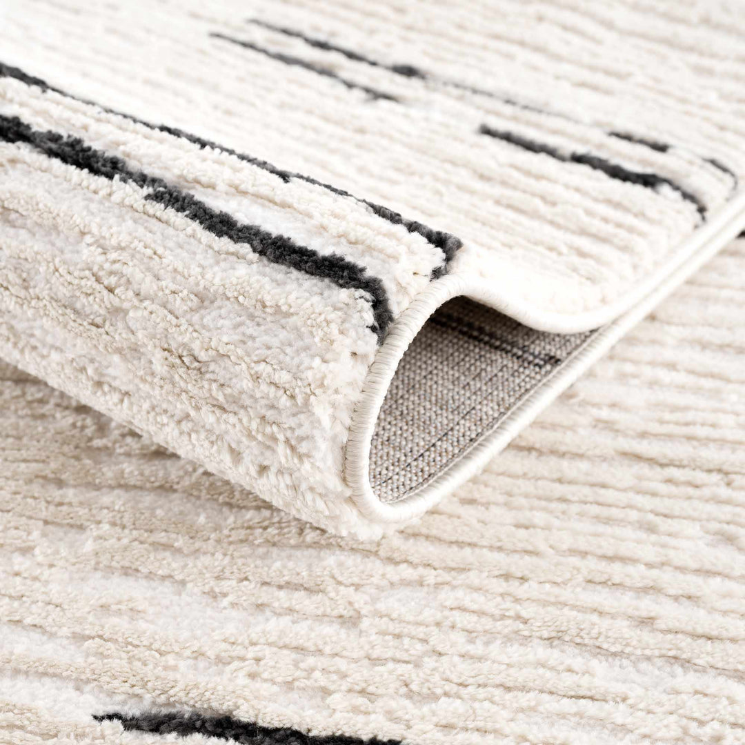 Modern Contemporary Beige and Black High-Low Pile Area Rug - The Rug Decor