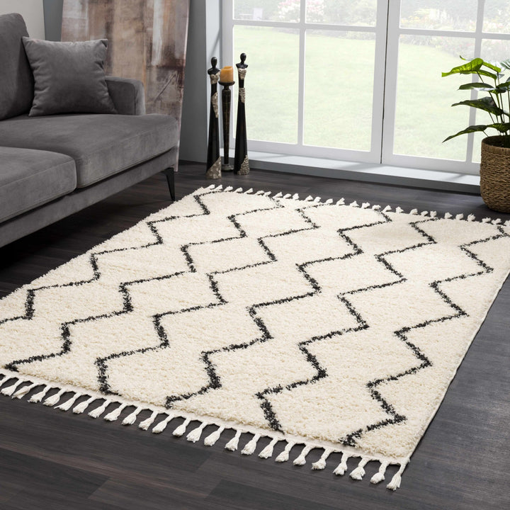 Modern Contemporary Beige and Charcoal Plush Pile Multi size Area Rug - The Rug Decor