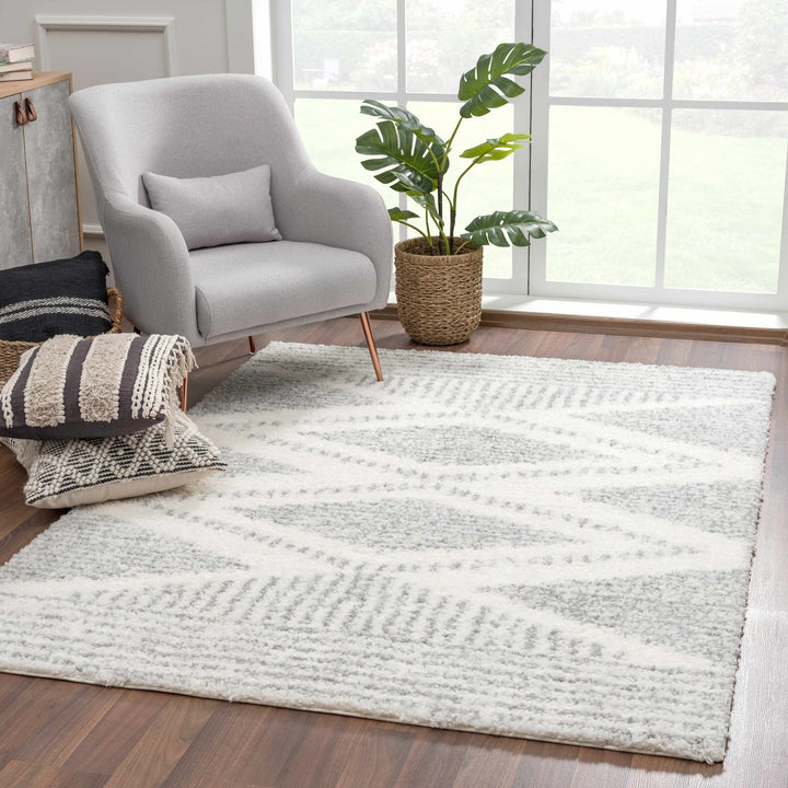 Modern Contemporary Beige and Gray Geometric Design Plush pile Area Rug - The Rug Decor