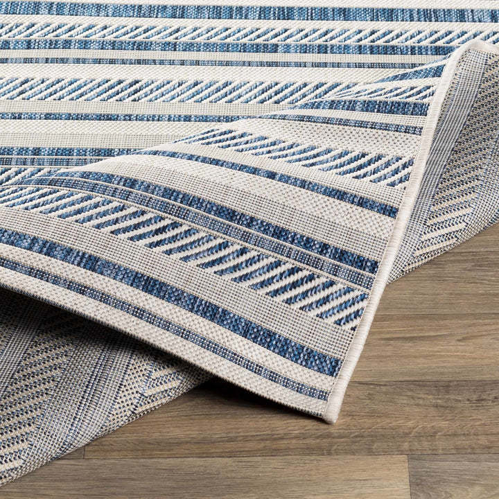 Modern Contemporary Blue and Ivory Stripes Multi Size Area Rug - The Rug Decor