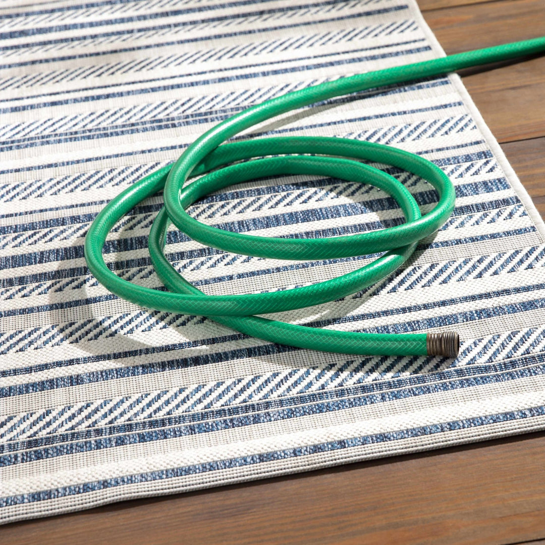 Modern Contemporary Blue and Ivory Stripes Multi Size Area Rug - The Rug Decor