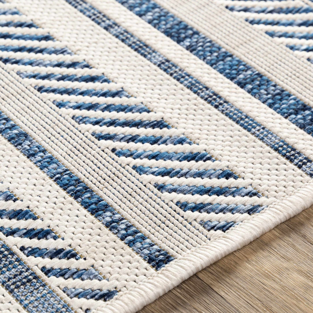 Modern Contemporary Blue and Ivory Stripes Multi Size Area Rug - The Rug Decor