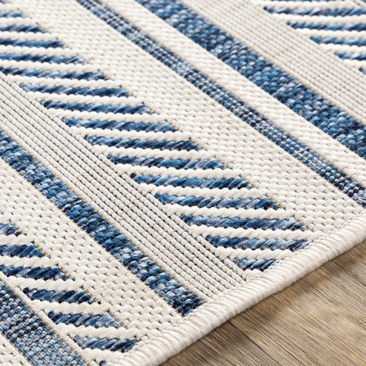 Modern Contemporary Blue and Ivory Stripes Multi Size Area Rug - The Rug Decor