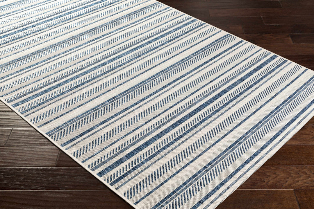 Modern Contemporary Blue and Ivory Stripes Multi Size Area Rug - The Rug Decor