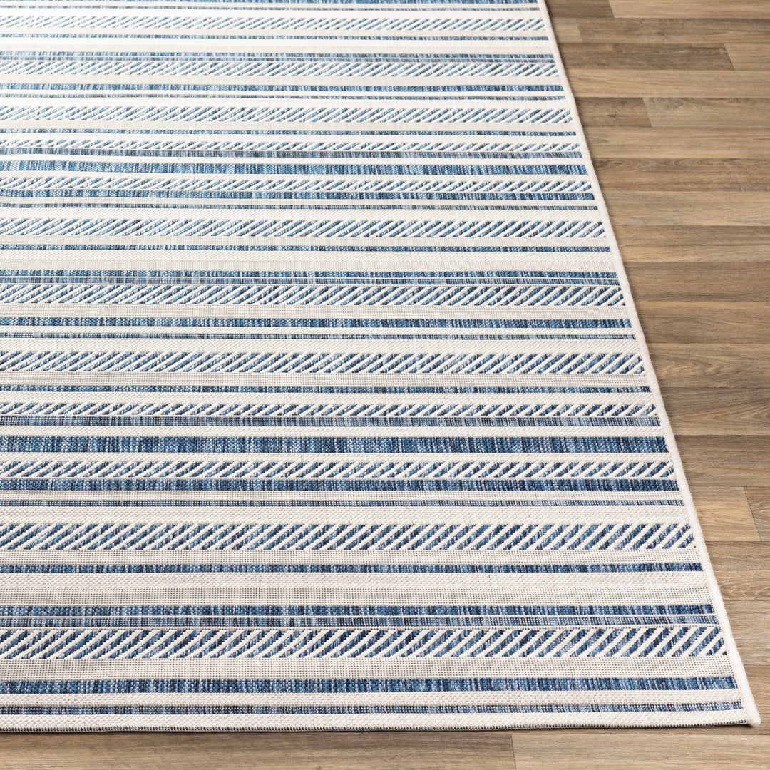 Modern Contemporary Blue and Ivory Stripes Multi Size Area Rug - The Rug Decor