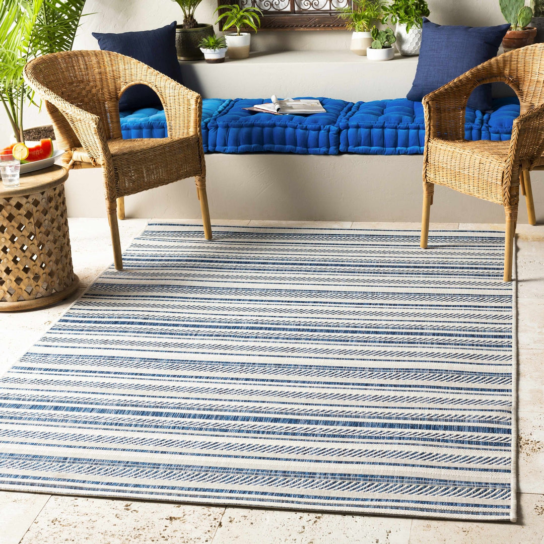 Modern Contemporary Blue and Ivory Stripes Multi Size Area Rug - The Rug Decor