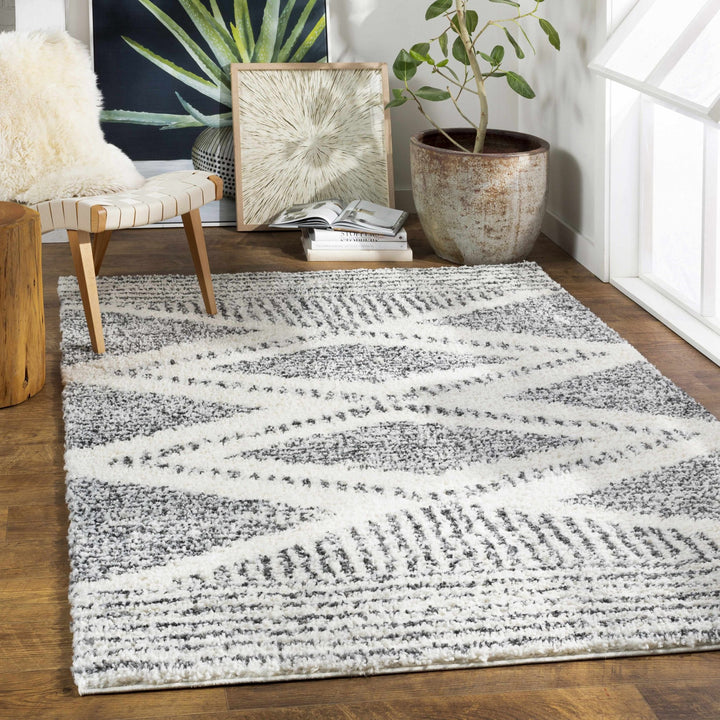 Modern Contemporary Charcoal and Ivory Geometric design Plush pile Area Rug - The Rug Decor