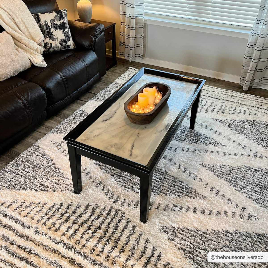 Modern Contemporary Charcoal and Ivory Geometric design Plush pile Area Rug - The Rug Decor
