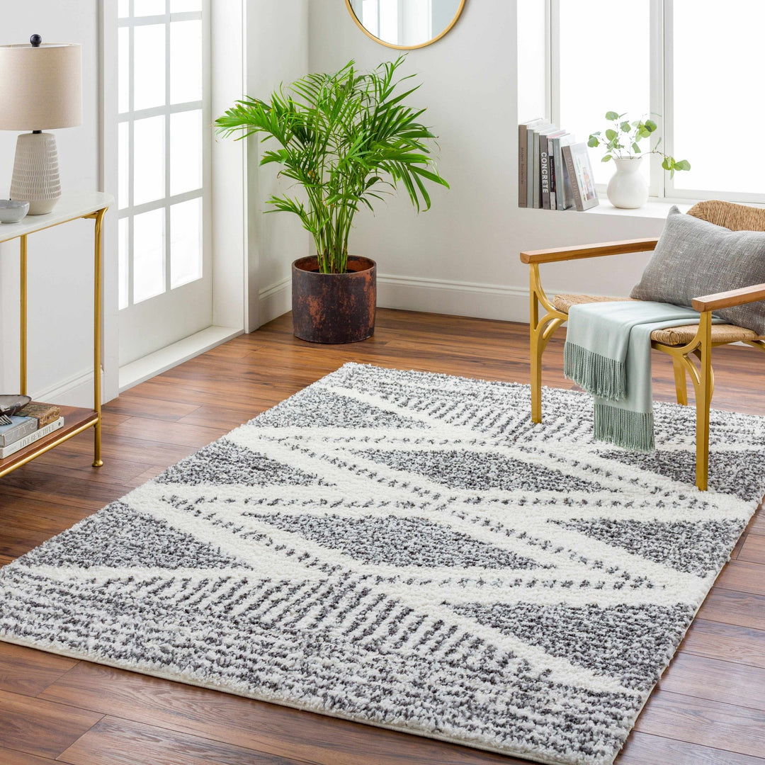 Modern Contemporary Charcoal and Ivory Geometric design Plush pile Area Rug - The Rug Decor