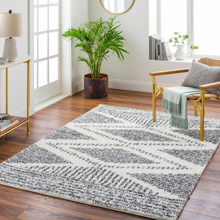 Modern Contemporary Charcoal and Ivory Geometric design Plush pile Area Rug - The Rug Decor