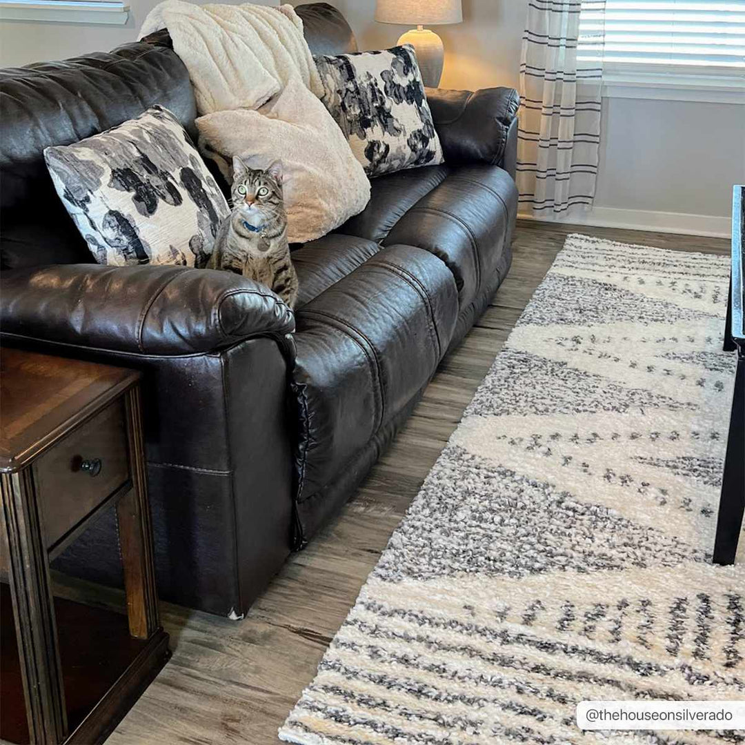 Modern Contemporary Charcoal and Ivory Geometric design Plush pile Area Rug - The Rug Decor