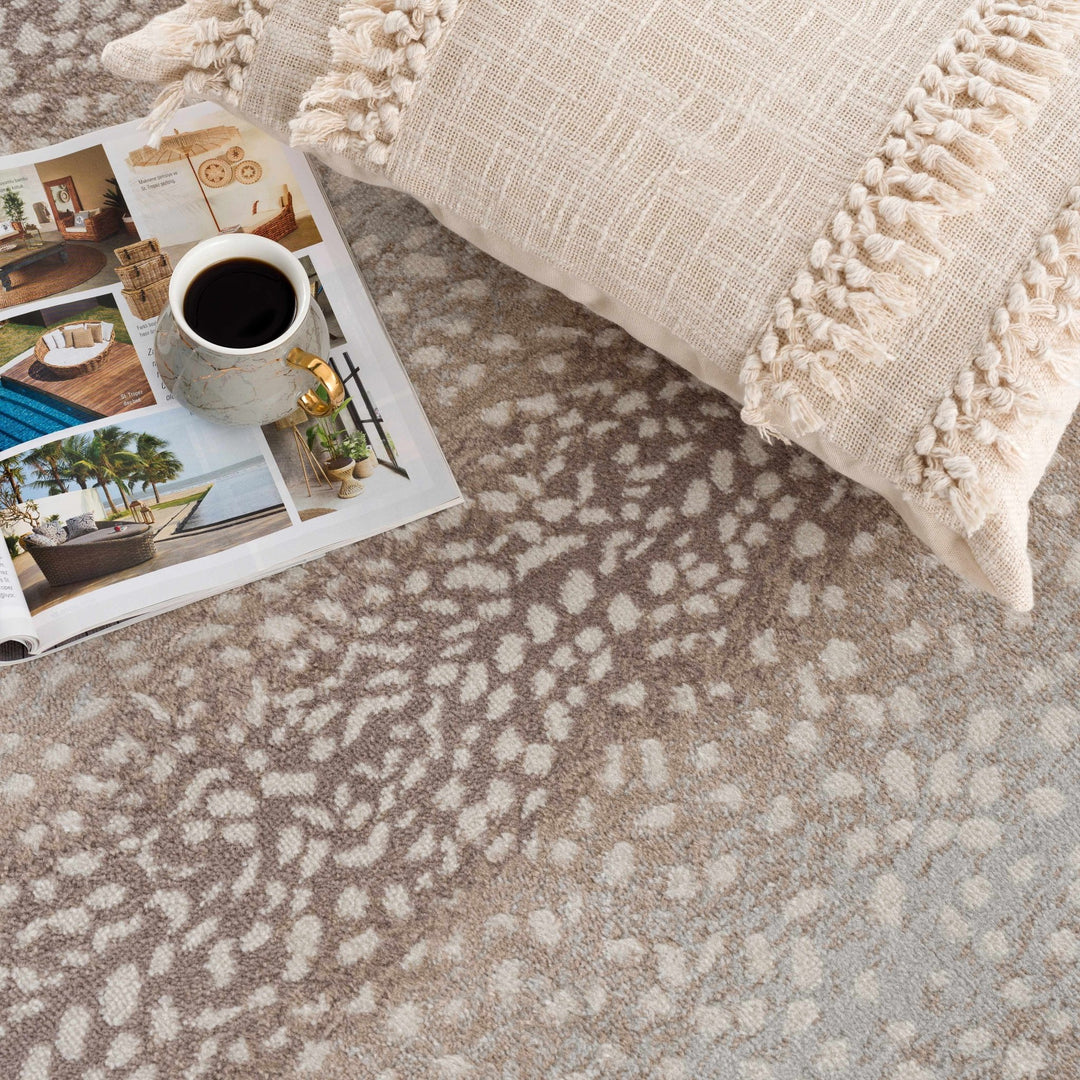 Modern Contemporary Ivory and Brown Leopard Print Medium Pile Area Rug - The Rug Decor
