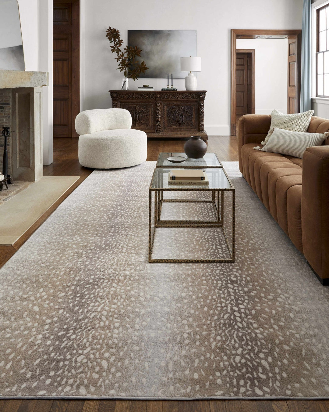Modern Contemporary Ivory and Brown Leopard Print Medium Pile Area Rug - The Rug Decor