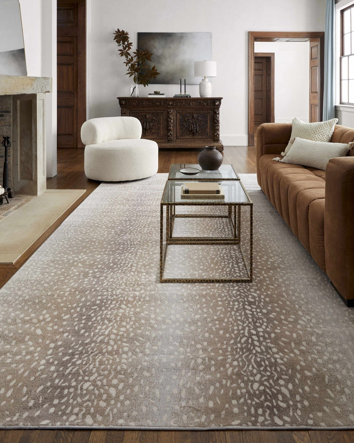 Modern Contemporary Ivory and Brown Leopard Print Medium Pile Area Rug - The Rug Decor