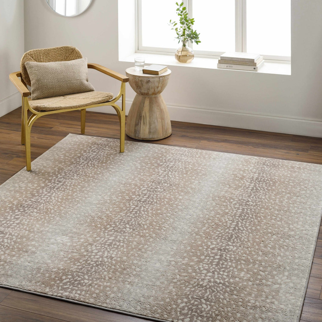 Modern Contemporary Ivory and Brown Leopard Print Medium Pile Area Rug - The Rug Decor