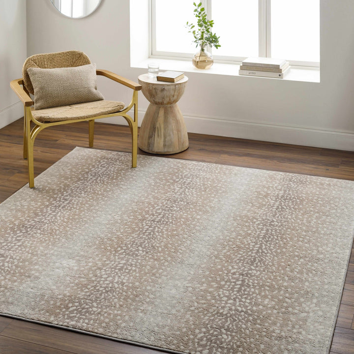 Modern Contemporary Ivory and Brown Leopard Print Medium Pile Area Rug - The Rug Decor