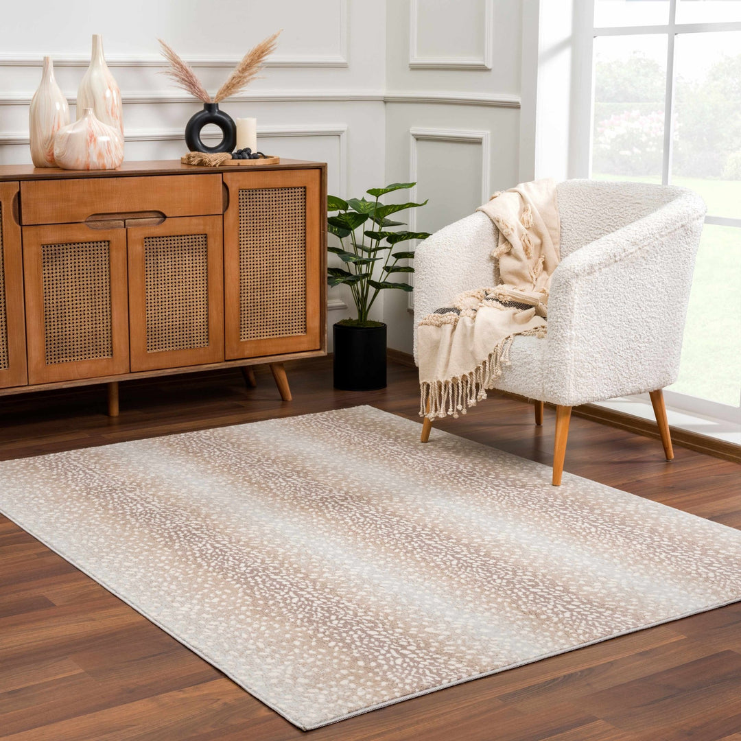 Modern Contemporary Ivory and Brown Leopard Print Medium Pile Area Rug - The Rug Decor