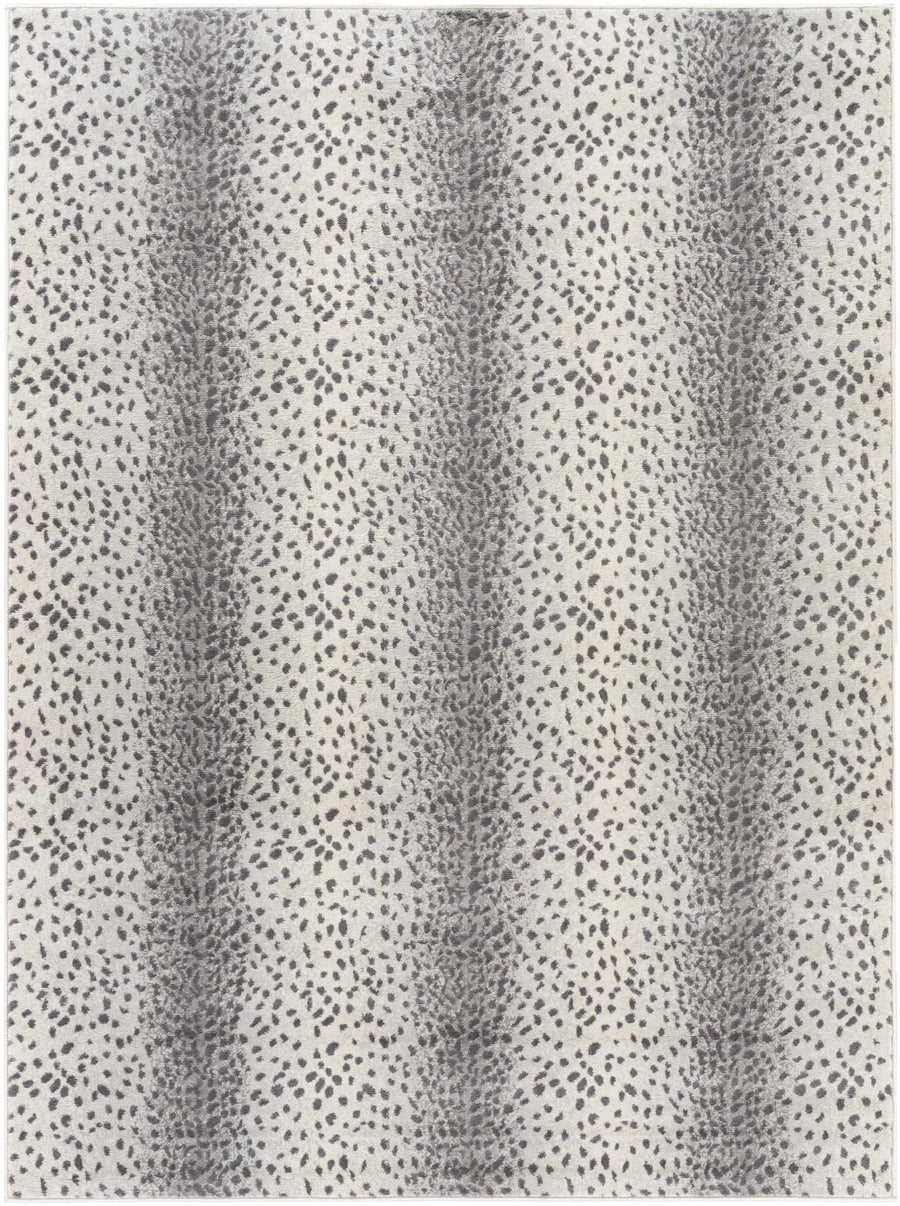 Modern Contemporary Ivory and Charcoal Leopard Print Low Pile Area Rug - The Rug Decor