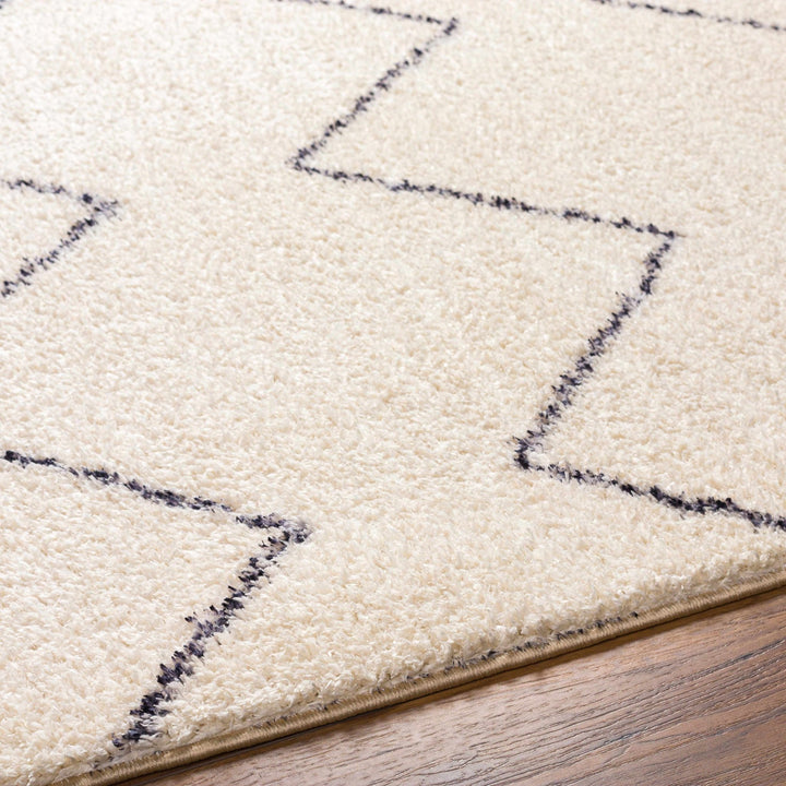 Modern Contemporary Moroccan Design Beige and Dark Purple High Pile Area Rug - The Rug Decor