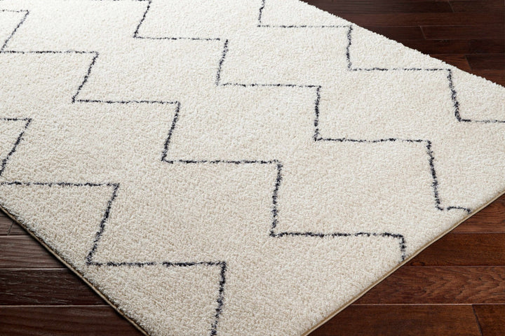 Modern Contemporary Moroccan Design Beige and Dark Purple High Pile Area Rug - The Rug Decor